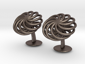 SpiralCufflinks2 in Polished Bronzed Silver Steel