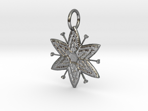 Egyptian Star Flower Pendant in Fine Detail Polished Silver: Large