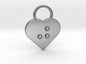 "j" braille heart in Natural Silver
