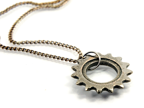 24mm Bicycle Track Sprocket Pendant 15t in Polished Bronzed Silver Steel