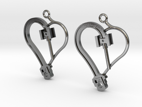 Crosshead Heart Earrings  in Polished Silver