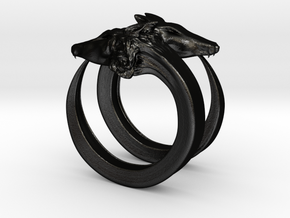 Double wolves ring (1,75cm) in Matte Black Steel