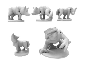 3 wolves and 1 owlbear in White Natural Versatile Plastic
