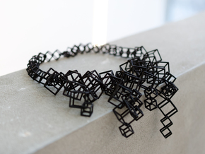 Large necklace made of interlocking cubes in Black Natural Versatile Plastic
