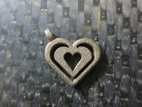 Enjoined Hearts Pendant in Polished Bronzed Silver Steel