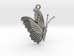 Detailed Butterfly Pendant in Polished Silver