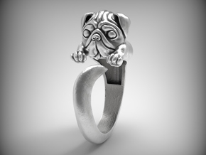 Very cute "Pug" band for a pug lovers in Natural Silver
