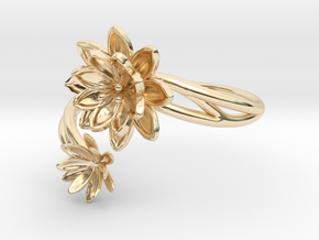 Lotus Lily Pair Ring Size 8--18.2mm in 14K Yellow Gold