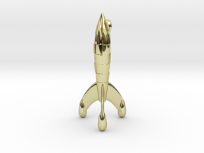 Tintin Rocket Space Pendant  in 18k Gold Plated Brass: Large