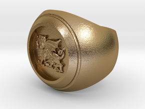 Welsh Dragon Signet Ring in Polished Gold Steel