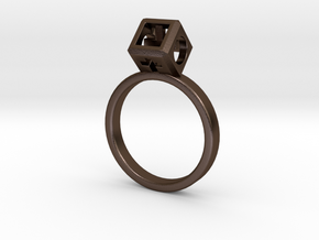 JEWELRY Ring size 8 (18 mm) with HyperCube "stone" in Polished Bronze Steel