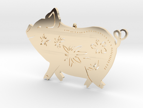 Chinese zodiac PIG sign pendant in 14k Gold Plated Brass