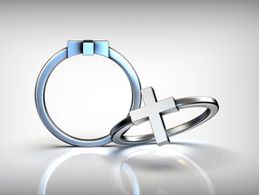 WR-REL-S07-D001 Woman Religious Cross Ring in Polished Silver: 7 / 54
