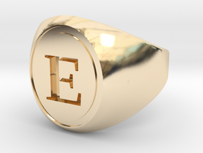 Classic Signet Ring - Letter E (ALL SIZES) in 14k Gold Plated Brass: 5 / 49