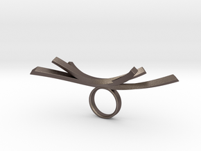 ring with lines in Polished Bronzed-Silver Steel