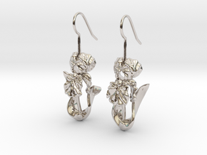Iris Flower with Leaves Earrings in Rhodium Plated Brass