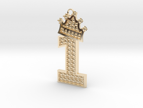 Pendant number one with crown and gems in 14K Yellow Gold