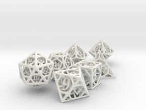 Cage Dice Set with Decader in White Natural Versatile Plastic
