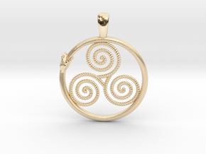 Triskelion with Ouroboros Pendant in 14k Gold Plated Brass