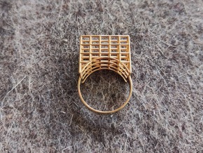 Ring with squares design (large) in Polished Brass