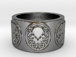 Ph'nglui mglw'nafh Cthulhu R'lyeh Ring #2, Size 10 in Fine Detail Polished Silver