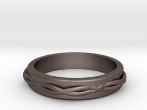 Woven Ring Thick in Polished Bronzed Silver Steel