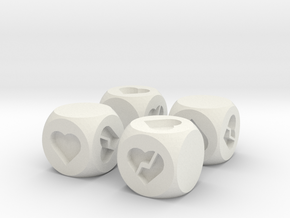 Hearts Fudge Dice SOLID (x4) Fate dF in White Natural Versatile Plastic