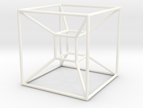 Tesseract (Hypercube) in White Processed Versatile Plastic