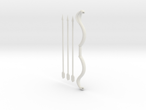 Snake Bow and 3 Arrows, 4 mm handle in White Natural Versatile Plastic