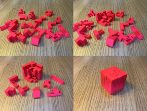 21 Piece "Tetris Cube" Puzzle (+decorative box) in Red Processed Versatile Plastic