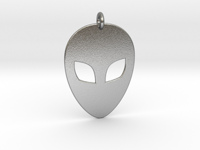 Alien Head Pendant, 1mm Thick. in Natural Silver