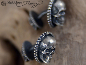 Skull cuff link - 25mm in Natural Silver