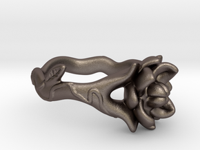 Lotus Ring Size 7 in Polished Bronzed Silver Steel
