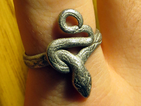 Covetous Silver Serpent Ring in Polished Nickel Steel: 8.5 / 58