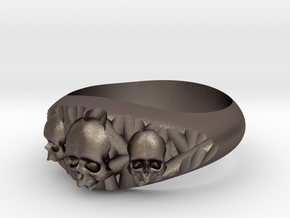 Cutaway Ring With Skulls Sz 7 in Polished Bronzed Silver Steel