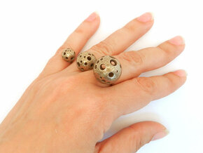Triple Moonball Ring in Polished Bronzed Silver Steel