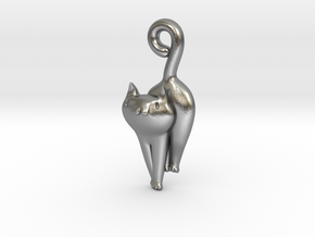 Cat Necklace Charm in Natural Silver