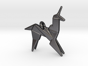 Origami Unicorn Pendant in Polished and Bronzed Black Steel