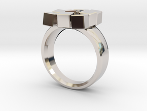 Irregular Cube Ring in Rhodium Plated Brass