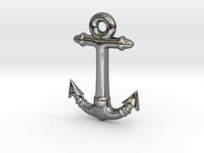 Anchor Pendant 2 in Fine Detail Polished Silver