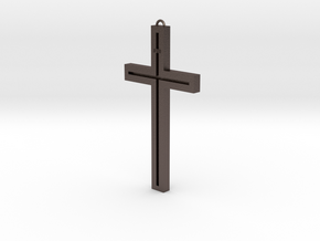 Modern Cross in Polished Bronzed Silver Steel