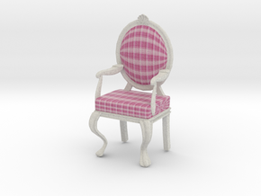 1:12 Scale Pink Plaid/White Louis XVI Chair in Full Color Sandstone
