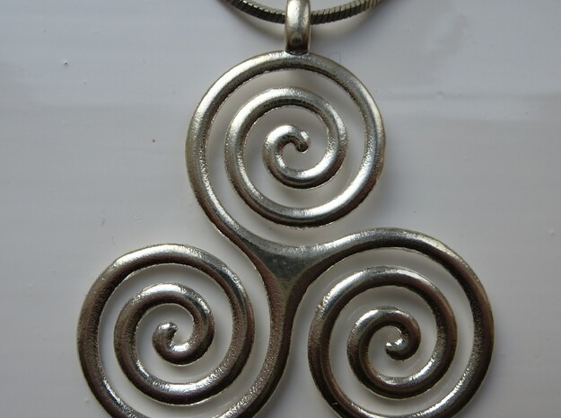 TRIPLE SPIRAL Symbolic Jewelry Pendant in Natural Silver