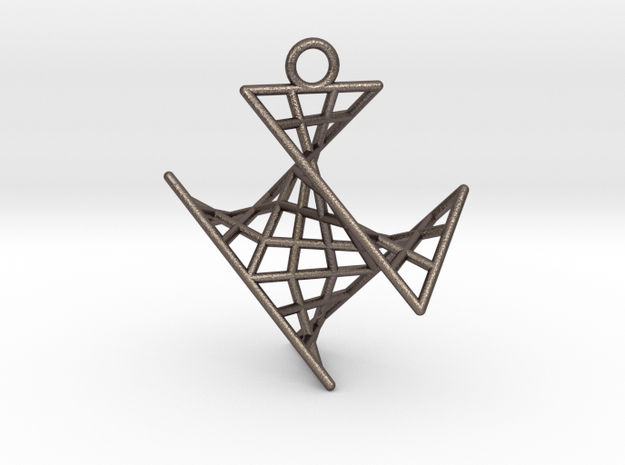 crux_pendant (small) in Polished Bronzed Silver Steel