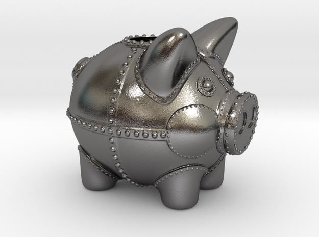 Steampunk Piggy Bank 4 Inch Tall in Polished Nickel Steel