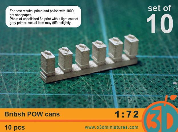British POW cans 1/72 scale pack of 10 in Smooth Fine Detail Plastic