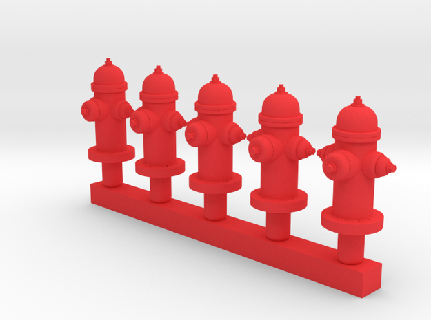 Fire Hydrant - Qty (5) HO 1:87 scale in Red Processed Versatile Plastic