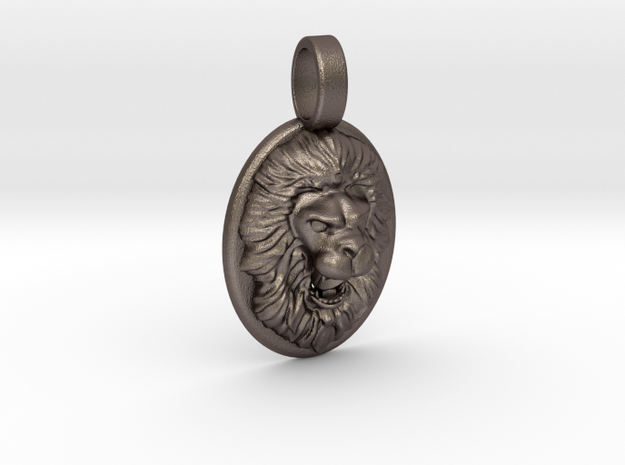 Roaring Lion Pendant in Polished Bronzed Silver Steel