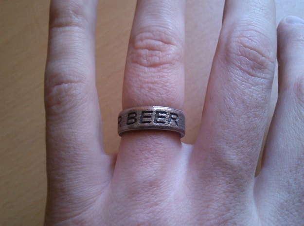 "NEED FOR BEER" Ring in Polished Bronzed Silver Steel: 9.5 / 60.25