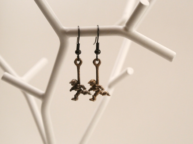 Running Robot Earrings in Polished Bronzed Silver Steel